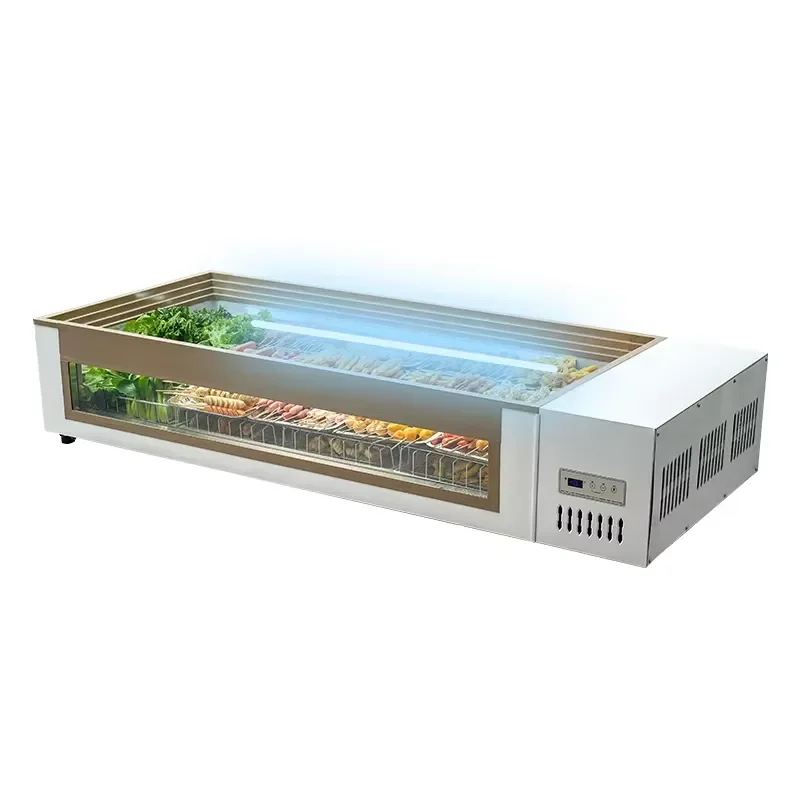 Commercial Open Spray Seafood Display Refrigerator Fish Freezer Counter Meat Chiller Taiwanese Style Fresh Fish Showcase Unit