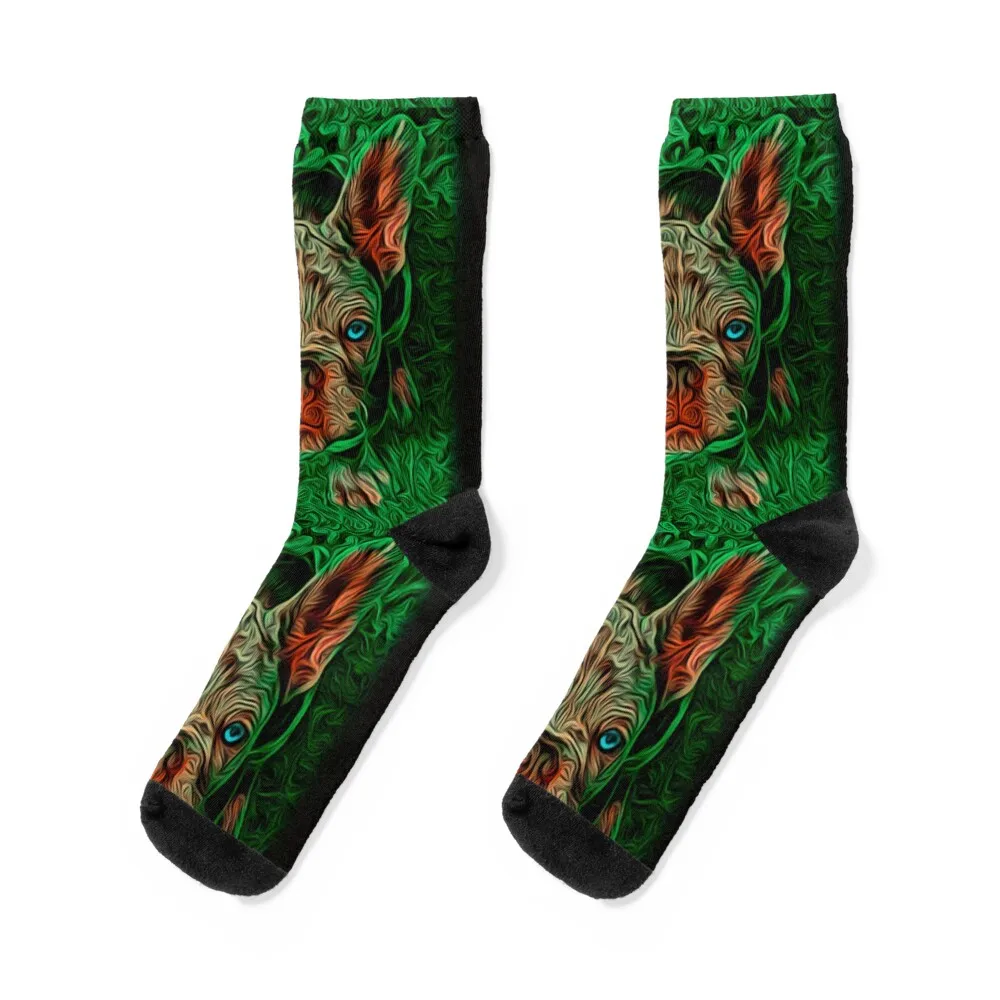Merle French-bulldog With a Blue Eye Socks short anti slip football christmas stocking Woman Socks Men's