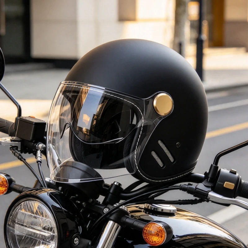 Panoramic Clear 3/4 Open Face Motorbike Helmet Dual Visor With Multi-Port Vent Vibration-Dampening Padding DOT ECE Approved