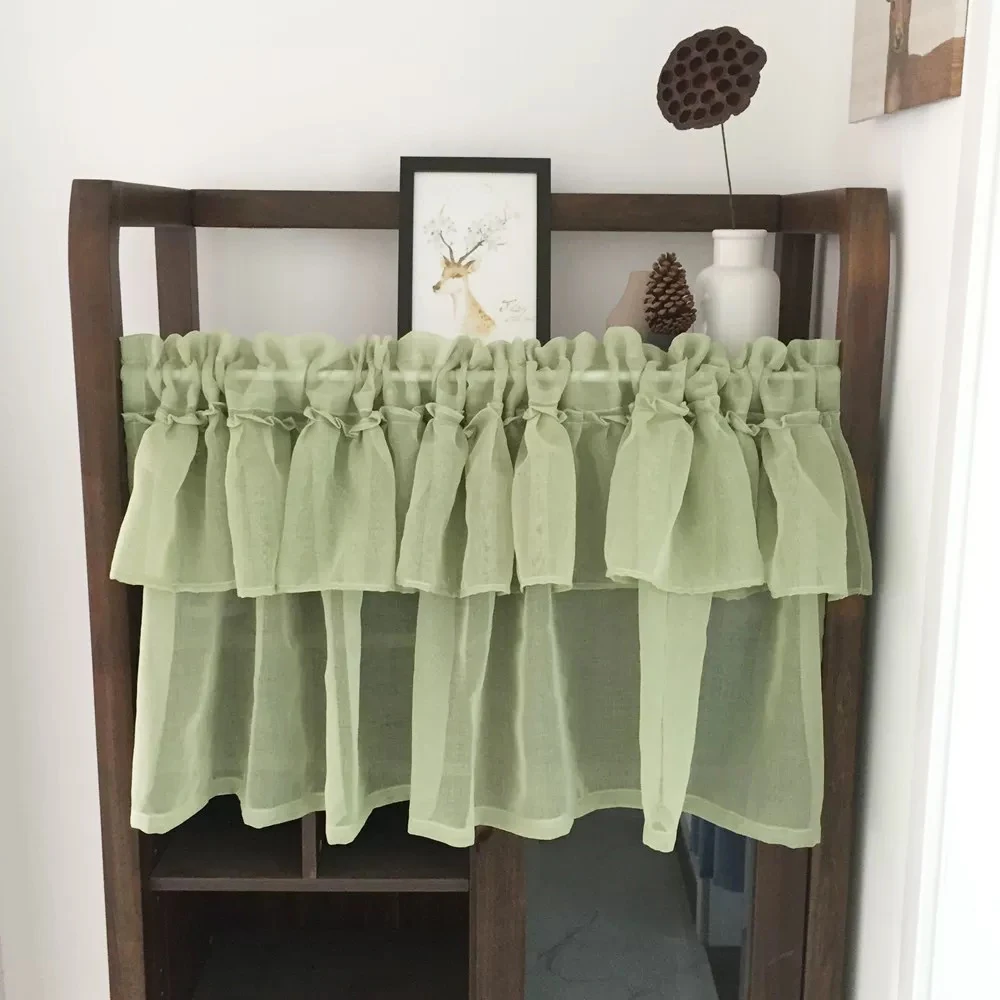 Korean Double Fold Colorful Half Curtain For Kitchen Sheer Voile Window Valance Cafe Short Curtain Cabinet Door Cheap QT034H