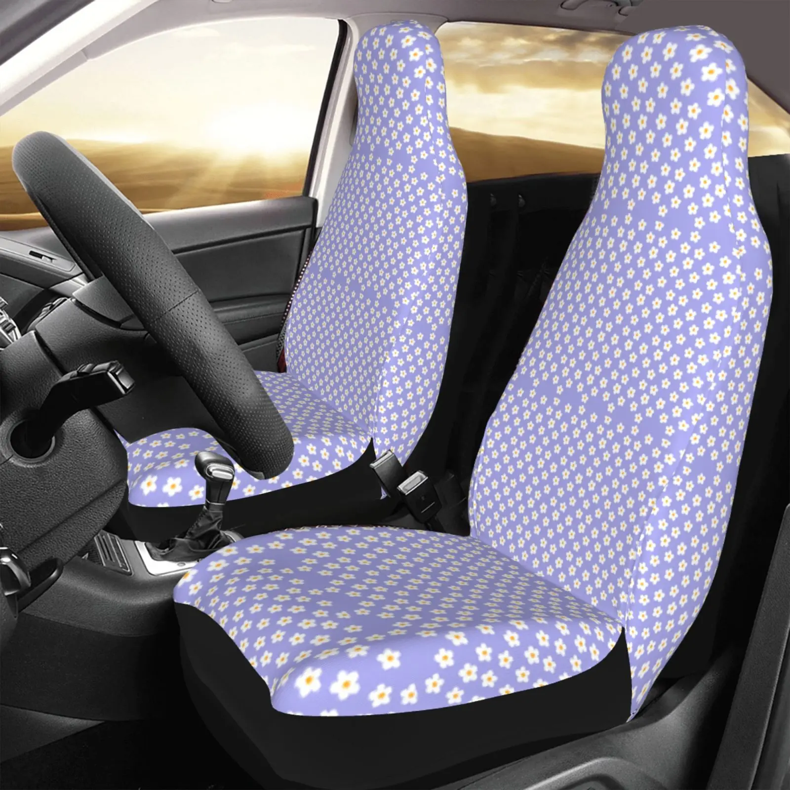 Green Groovy Flower Auto Seat Cover Set 2 Pack Floral Car Front Seat Cushion Elastic Breathable Seats Cushion Pad for Women