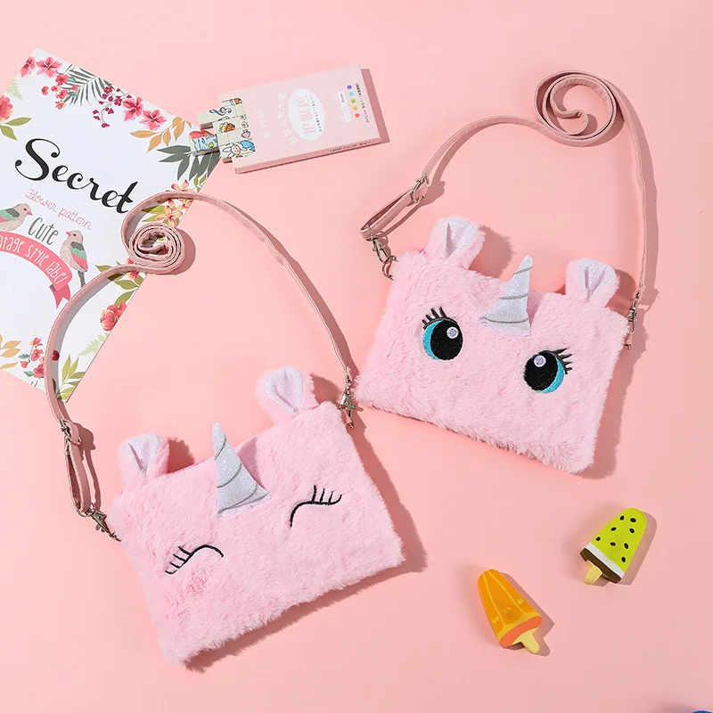 Unicorn Plush Purse Bag Girl Preppy Style Plush Crossbody Bag For Phone Square Rainbow Purse Women Handbag Children Girls Wallet