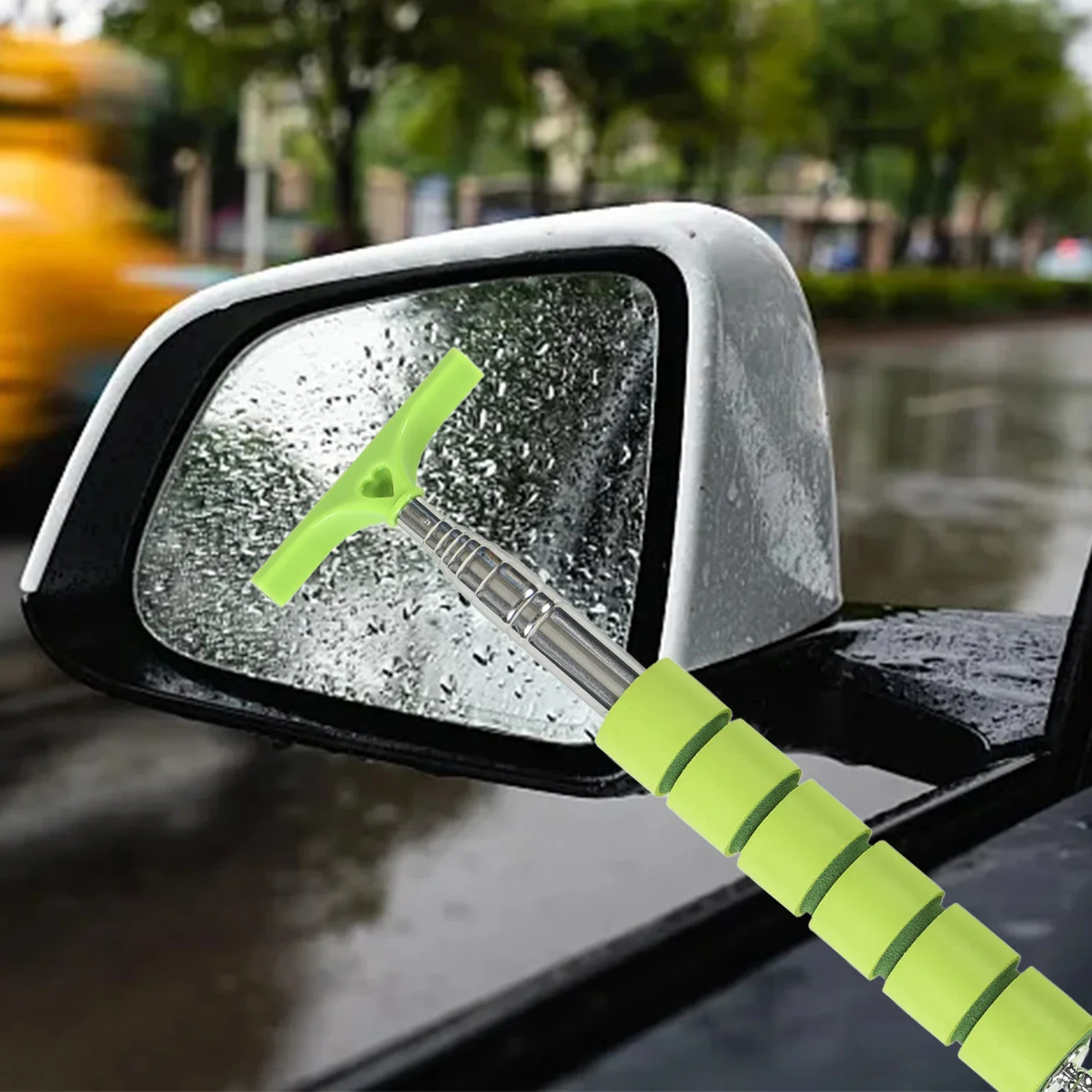 Car Rearview Mirror Wiper Stainless Steel Telescopic Long Handle Auto Mirror Squeegee Cleaner for Cleaning Shower Glass Door