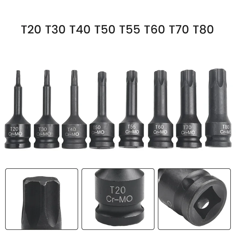 8Pcs 1/2 Inch Drive Impact Torx Star Bit Hexagon Socket Sets T20 T30 T40  T50 T55 T60 T70 T80 Portable Hand Tools