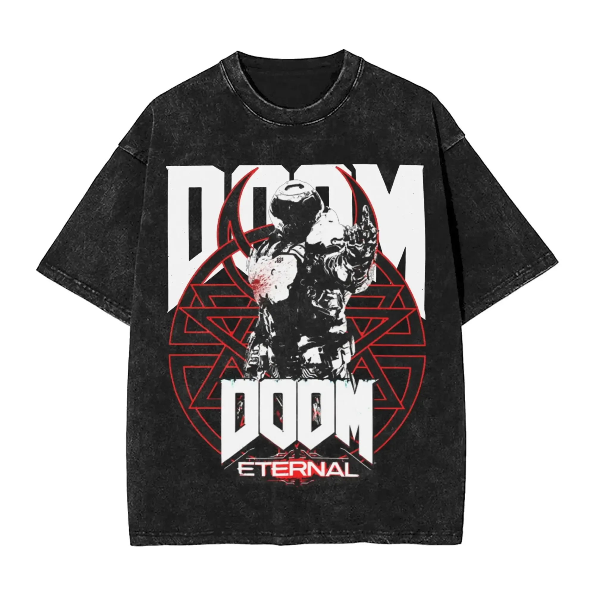 Classic FPS Game DOOM Peripherals Graphic Print T-shirts Vintage Washed Streetwear Harajuku Cotton Tops Men Women Tee