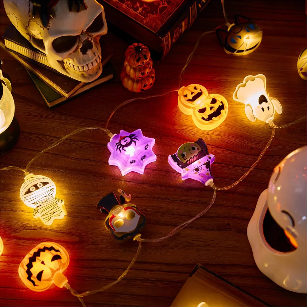 Lampu String Monster Halloween, lampu dekorasi liburan kamar tidur restoran lampu liontin lampu berdiri USB lampu luar ruangan