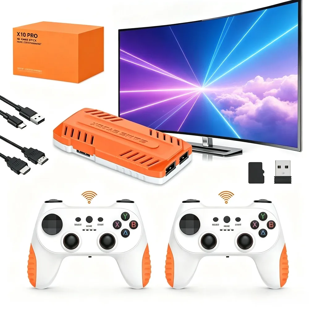 X10 Pro Retro TV Game Stick, 4K HD Output Home Video Game Console, 2 Wireless Controllers Plug & Play Multi‑Platform Game Player