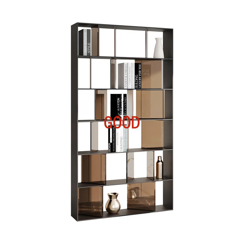 

Italian Stainless Steel Bookshelf Floor Living Room Decorative Metal Multi-Layer Steel Cabinet Light Luxury Acrylic Storage Rack