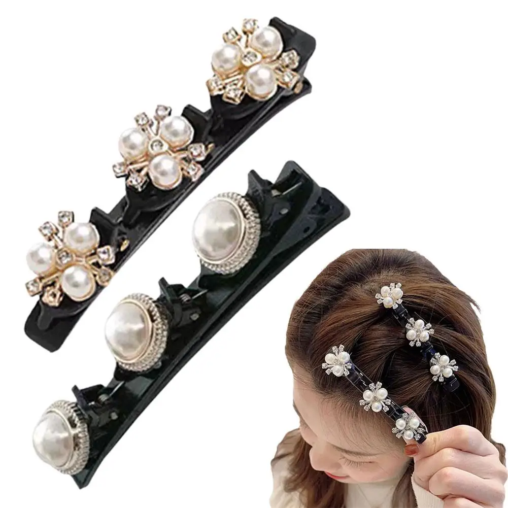 Sparkling Stone Braided Hair Clips Fashion Double Layer Headband Hairband With Clips For Women Girl Party Hair Accessories D4N9