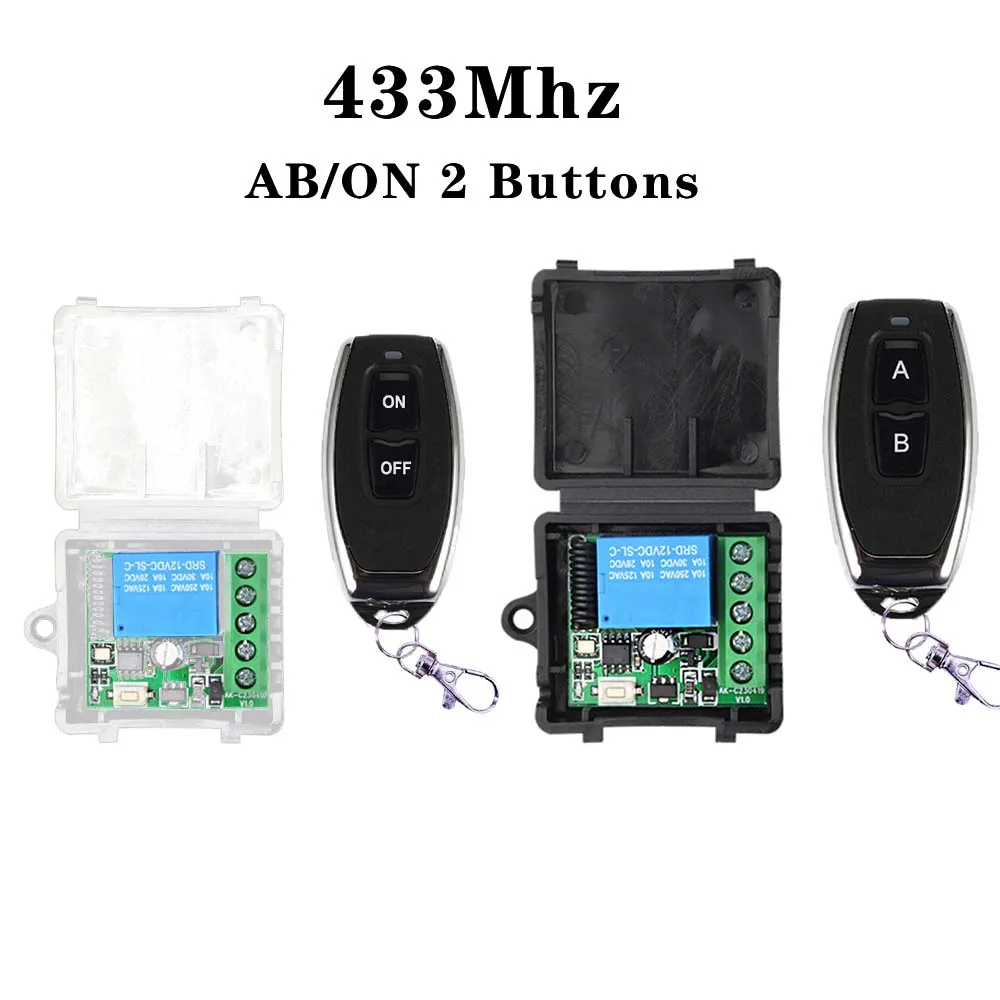 DC 12V 1CH Relay Receiver Module AB/ON 2 Buttons 433 Mhz Wireless Remote Control Switch RF Transmitter Electronic Lock Control