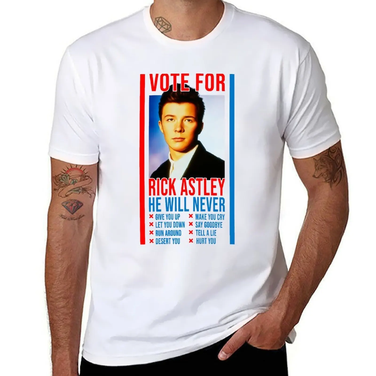 

Vote for Rick Astley T-Shirt black cotton t-shirt plain for man package t shirts for man graphic funny T-Shirt