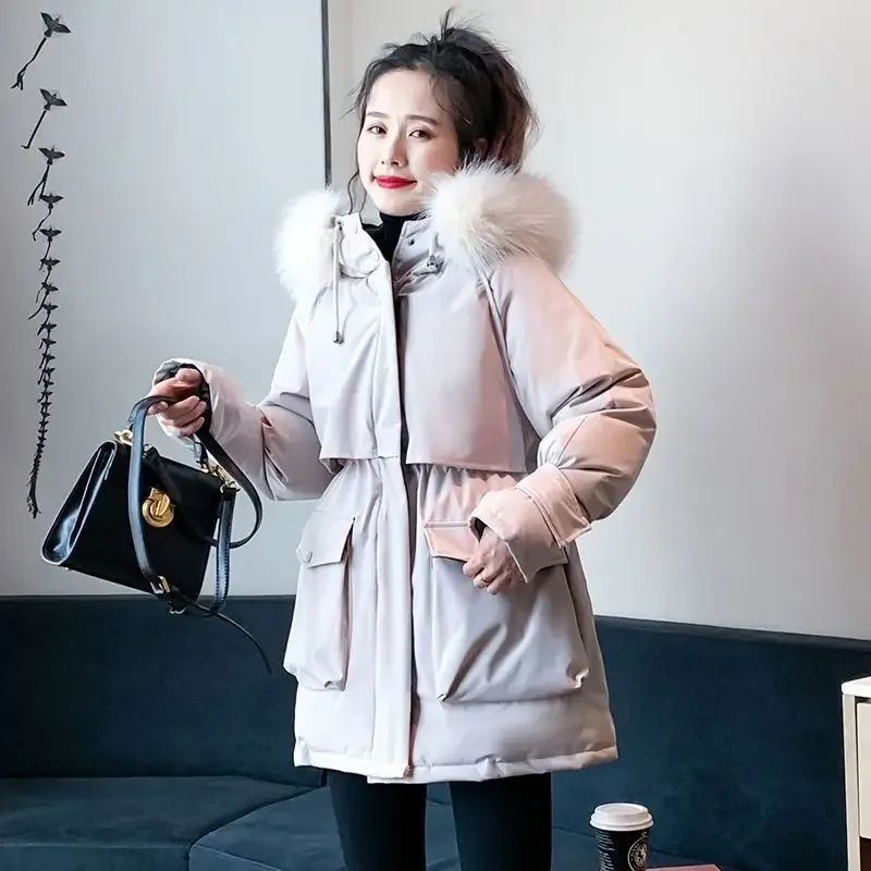 2023 New Women Down Cotton Coat Winter Jacket Female  Collar Parkas Medium Style Outwear Large Size Overcoat