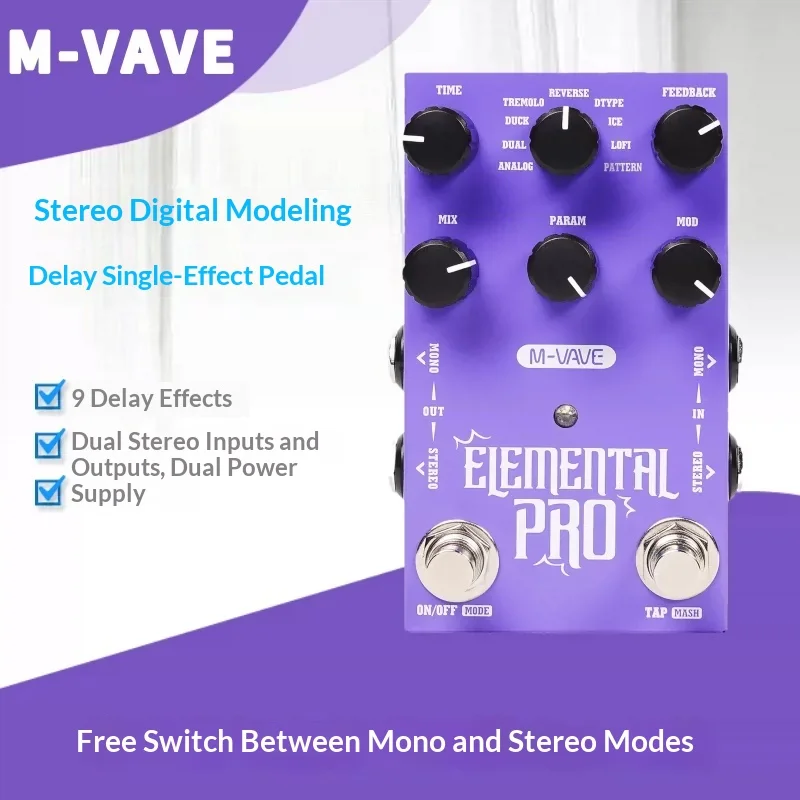 M-VAVE ELEMENTAL PRO/GALAXIA Guitar Effect Pedal Stereo Delay & Stereo Reverb 9 Algorithms HOLD Freeze for Electric Guitar