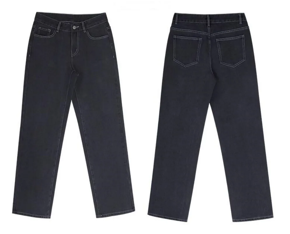 Jean baggy taille basse pour femme, pantalon en denim à jambe droite, bleu vintage, jean lavé, mode toutes saisons, fjadt, 2023, 2023