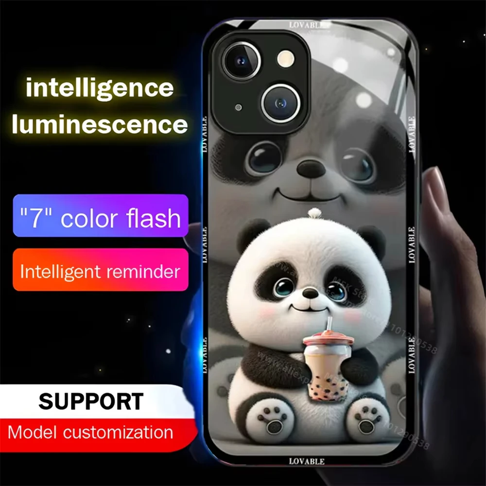 So Lovely Plump Panda Luminous Phone Case LED Light Up Cover For iPhone 16 15 14 13 12 11 Pro Max X XR Plus