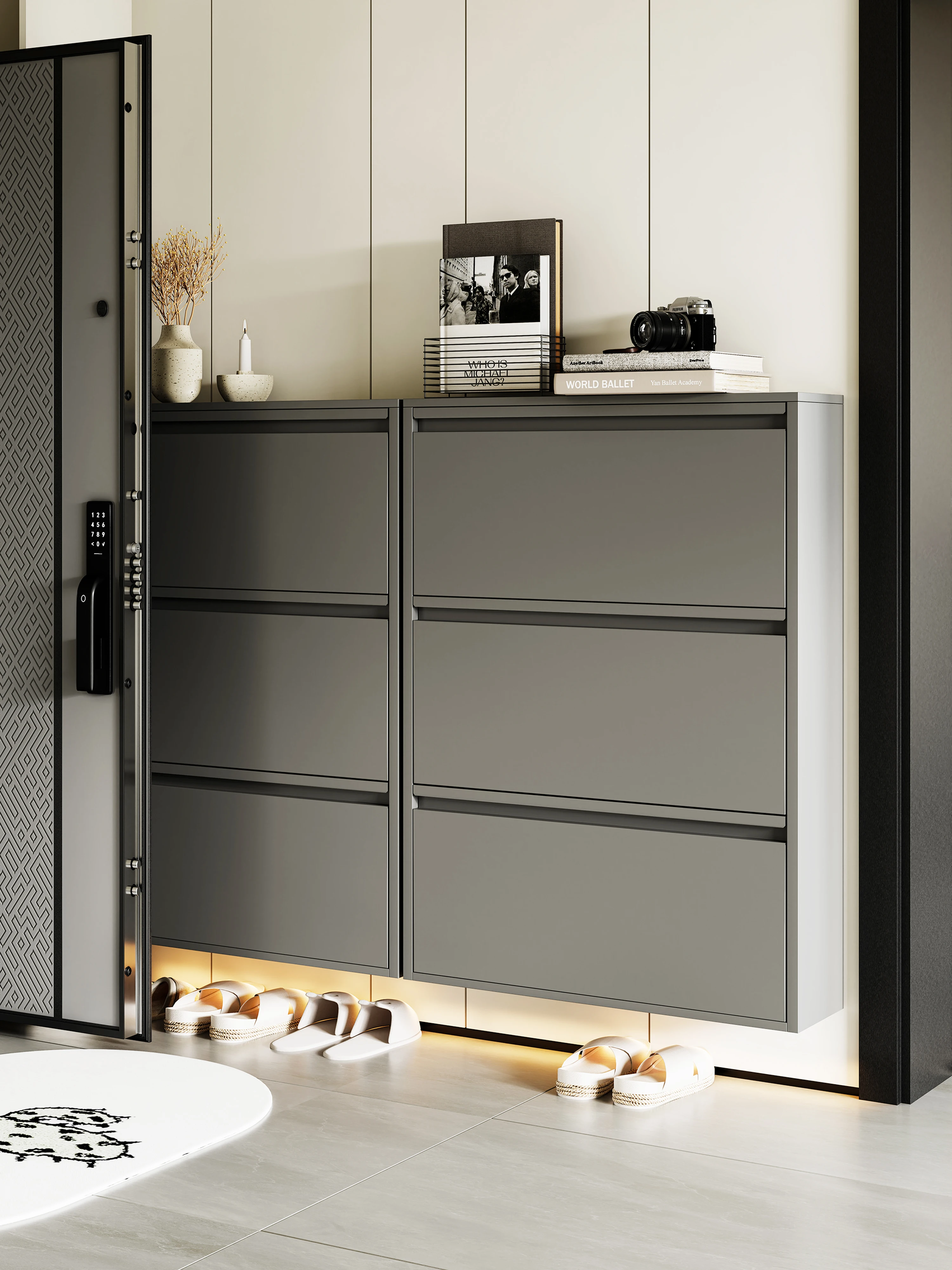 

Ультратонкий стальной опрокидывающийся шкаф для обуви, 101215 см, бытовая дверь, новинка 2025 года, входной шкаф, очень узкая маленькая квартира