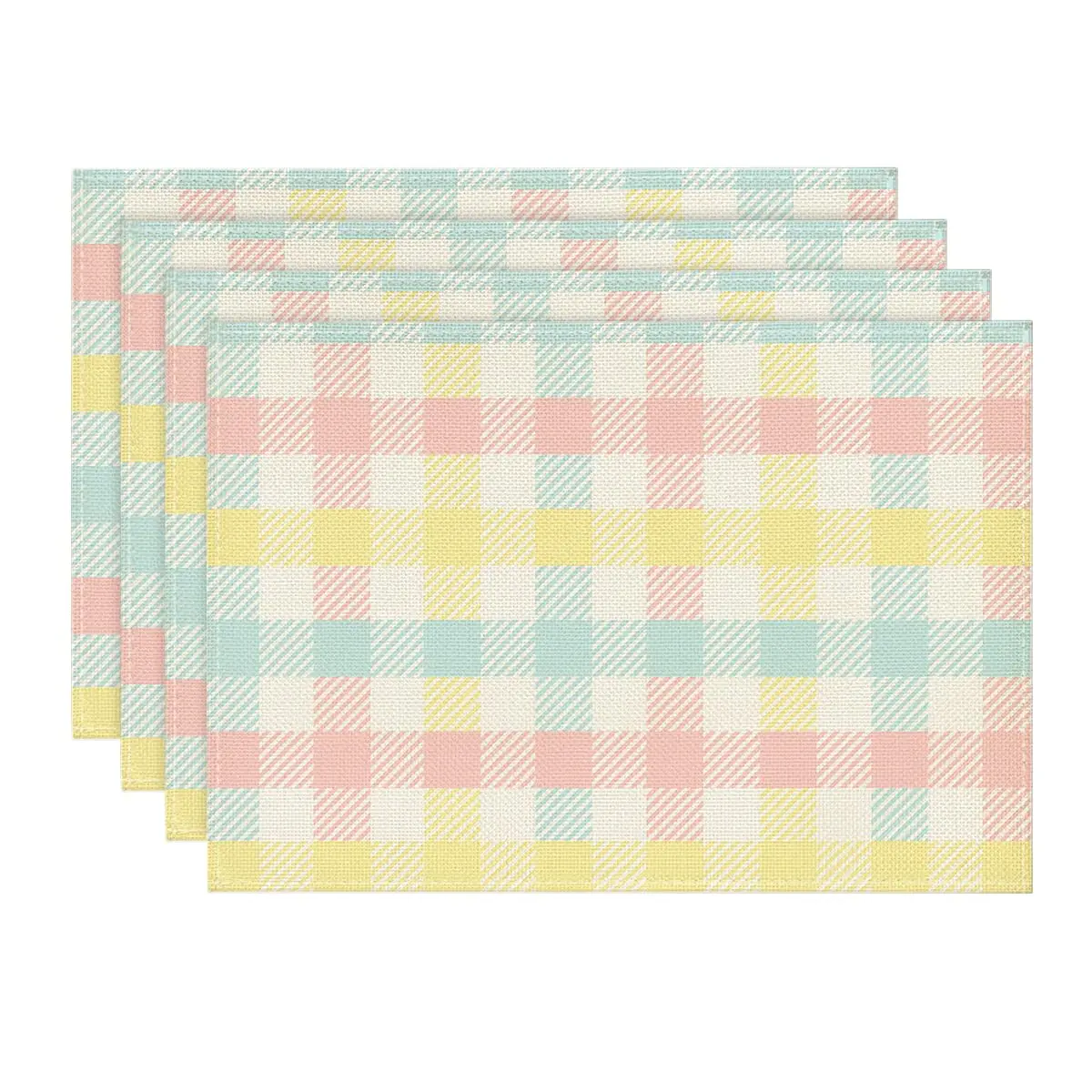 

Buffalo Plaid Placemats Set of 4, 12x18 Inch, Easter Table Mats for Party, Kitchen and Dining Decor, Blue, Pink, Yellow