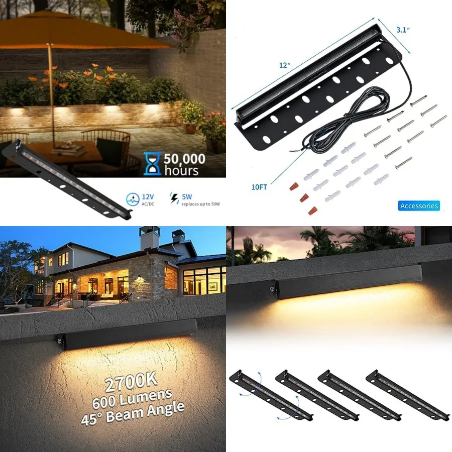4-Packs 5W 12 Inch LED Hardscape Paver Lighting, 12V AC/DC Low Voltage Retaining Wall Lights, LED Landscape Lighting, 2700K Sof
