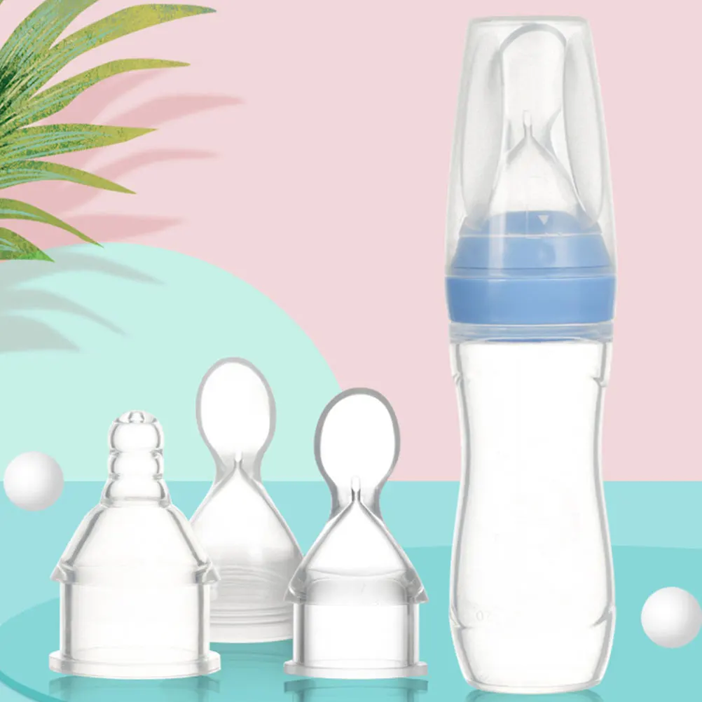 

3pcs Silica Gel Feeding Bottle Spoon Head Portable Lightweight Easy Clean Travel Use Medicine Juice Storage Ergonomic