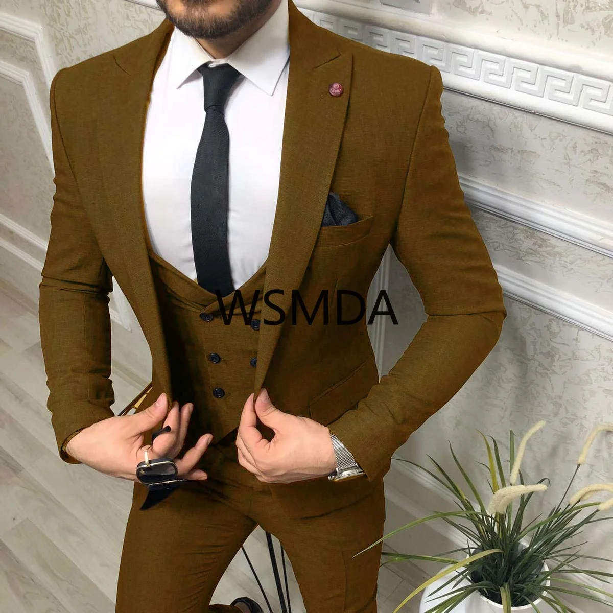 Men Suit 3 Pieces ( Jacket + Vest + Pants ) Made in Turkey Wool Fabric High Quality Fashion Blazzer Clothing Male Suits Cheap