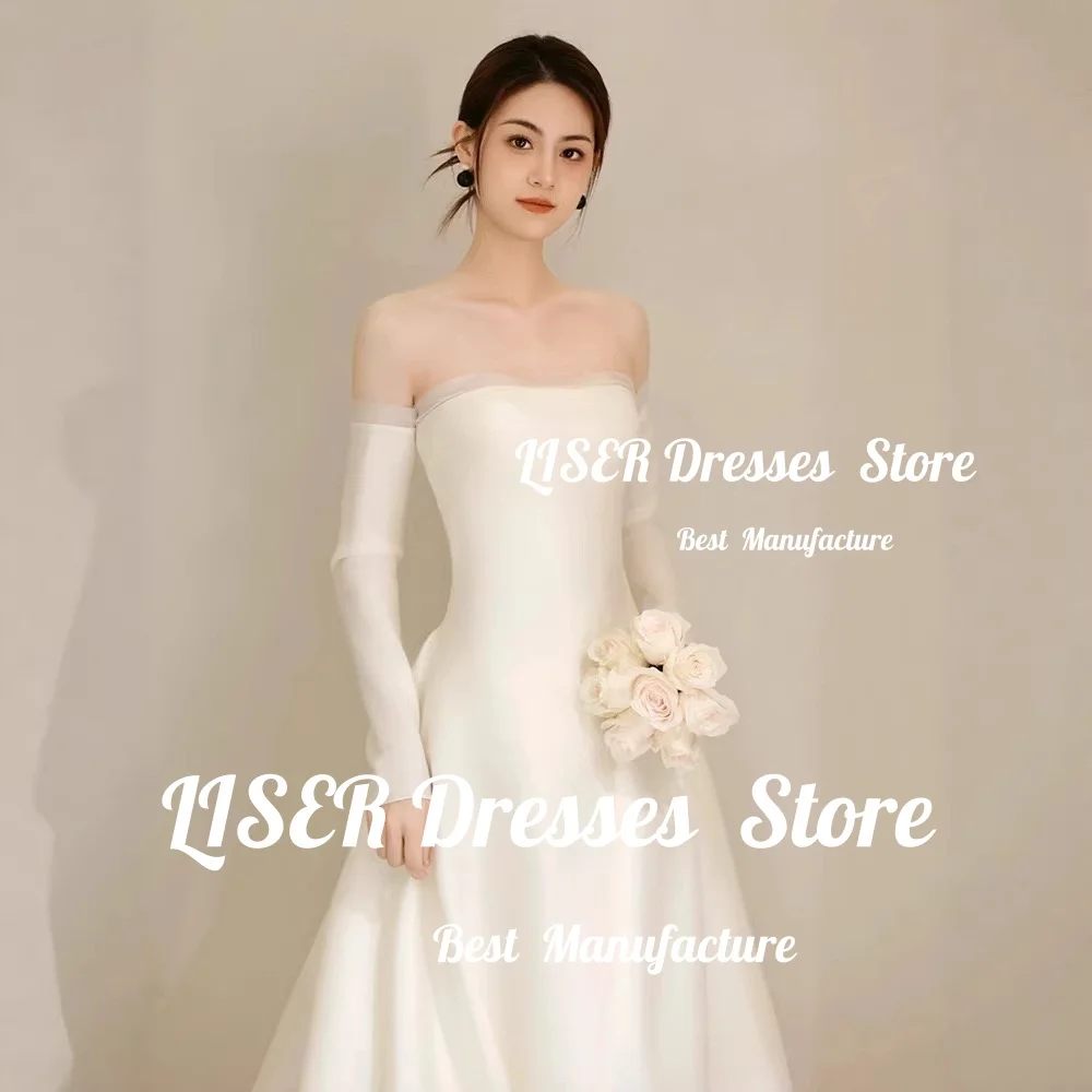 Liser Classic Wedding Dress Remove Full Sleeves Corset Back Train A-Line Korea Photo Shoot Bridal Reception Gown Customized