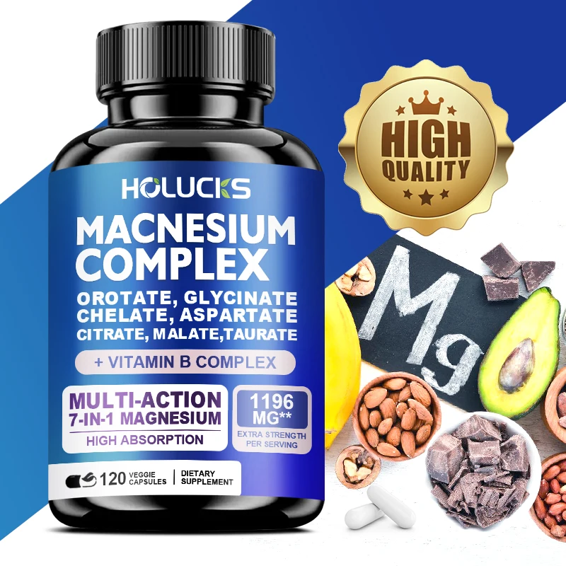 Magnesium Complex 1000MG Supplement, Chelated Magnesium Glycinate, Malate, Taurate &Citrate, with Vitamins C, E, B1, B2, B6, B12