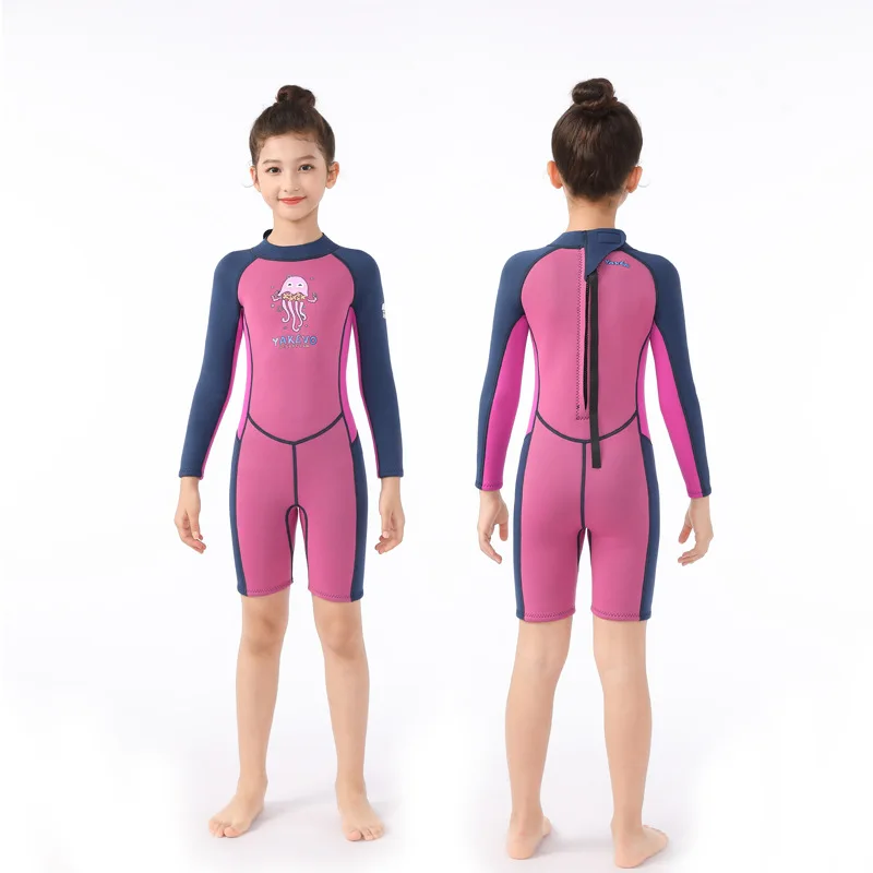 Kids Wetsuit Girl - 2.5mm Neoprene Thermal Full Body Wet Suits Long Sleeve One Piece Swimsuit Back Zipper Keep Warm for Diving