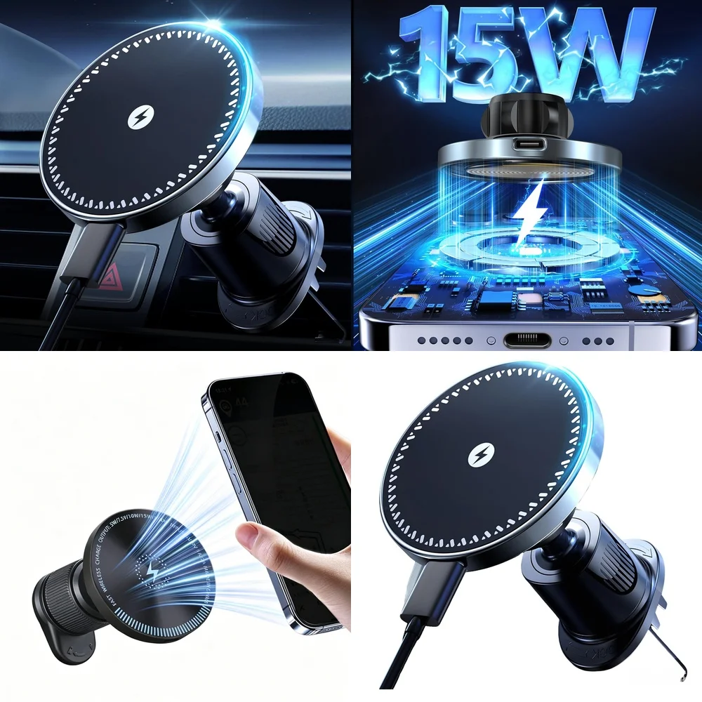 Trending Electronic Accessories Magnetic Wireless Car Charger Air Vent Car Phone Holder Consumer Products Chargers Adapters
