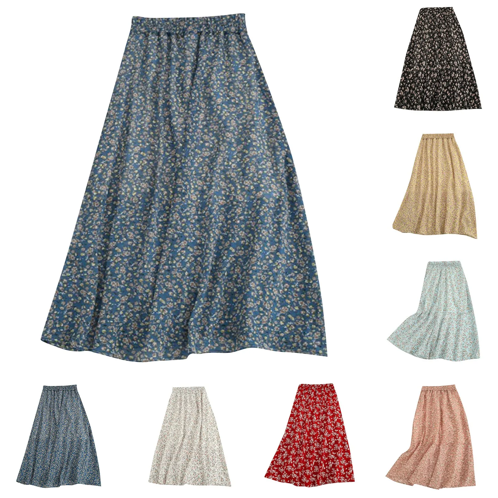 Women's Skirt Fashion Boho Vintage Floral Print Spring And Summer Casual Retro Temperament Skirt High Waist A Line Maxi Skirts