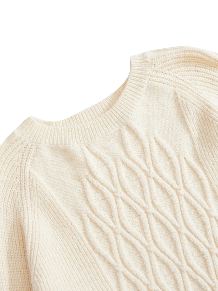 ONELINK Beige White O Neck Plus Size Autumn Winter 2022 Woolen Pullover Women Sweater Rhombus Pattern Knitting Oversize Clothing