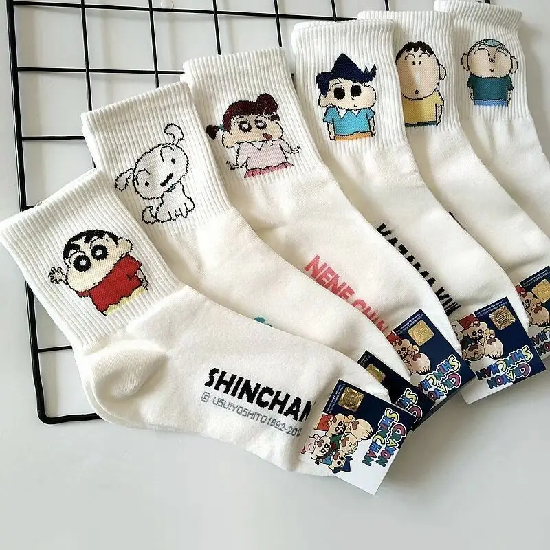Calcetines Crayon Shin-chan con personalidad de Anime, calcetines para montar en monopatín para hombres y mujeres, calcetines de tubo medio transpirables de dibujos animados Hip Hop Harajuku