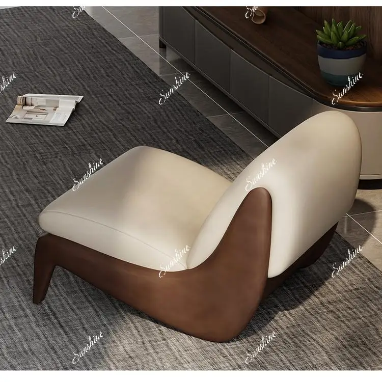 

Italian living room leather art lazy chair high backrest cream style color matching sofa