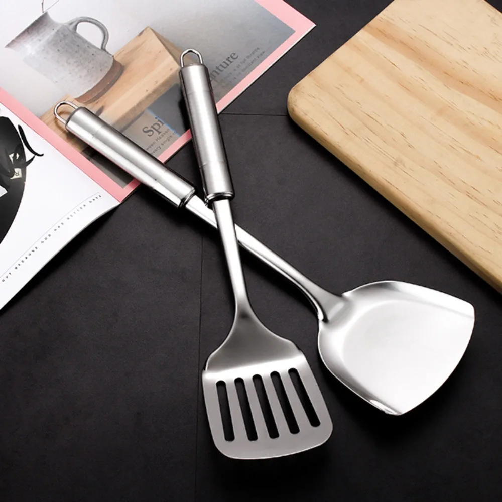 

9Pcs Household Stainless Steel Kitchen Cooking Utensils Set Long Handle Durable Cooking Spatula Set Rust-proof Shovel Set Pasta