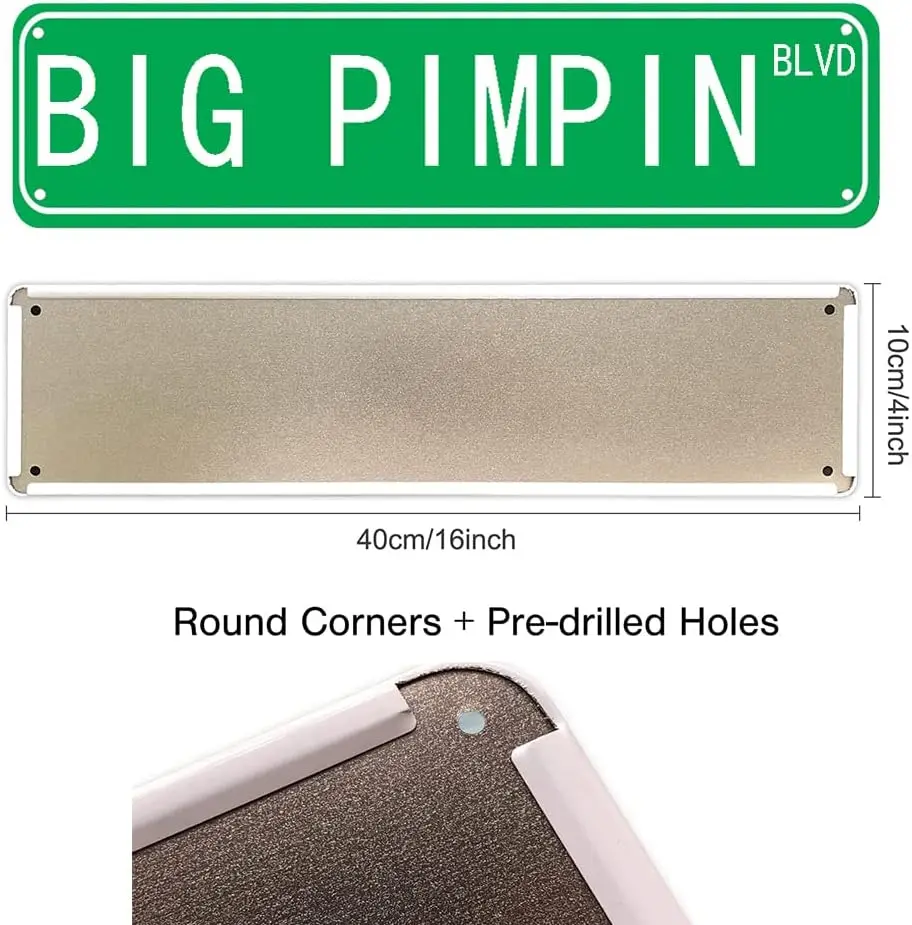 Big Pimpin BLVD Sign Metal Tin Sign Street Junction Sign 4x16 Inch