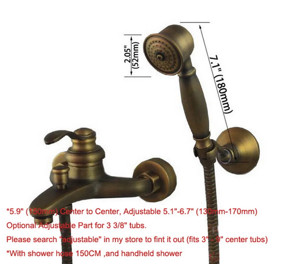 Imagem -04 - Vintage Retro Bronze Antigo Único Punho Fixado na Parede do Banheiro Banheira Chuveiro Torneira Misturadora com Handshower Mtf028