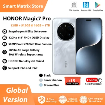 2025 Nieuwkomers HONOR Magic7 Pro Global Version 5G Smartphone Snapdragon 8 Elite 6.8 '' 120 Hz Display 100 W SuperCharge IP69