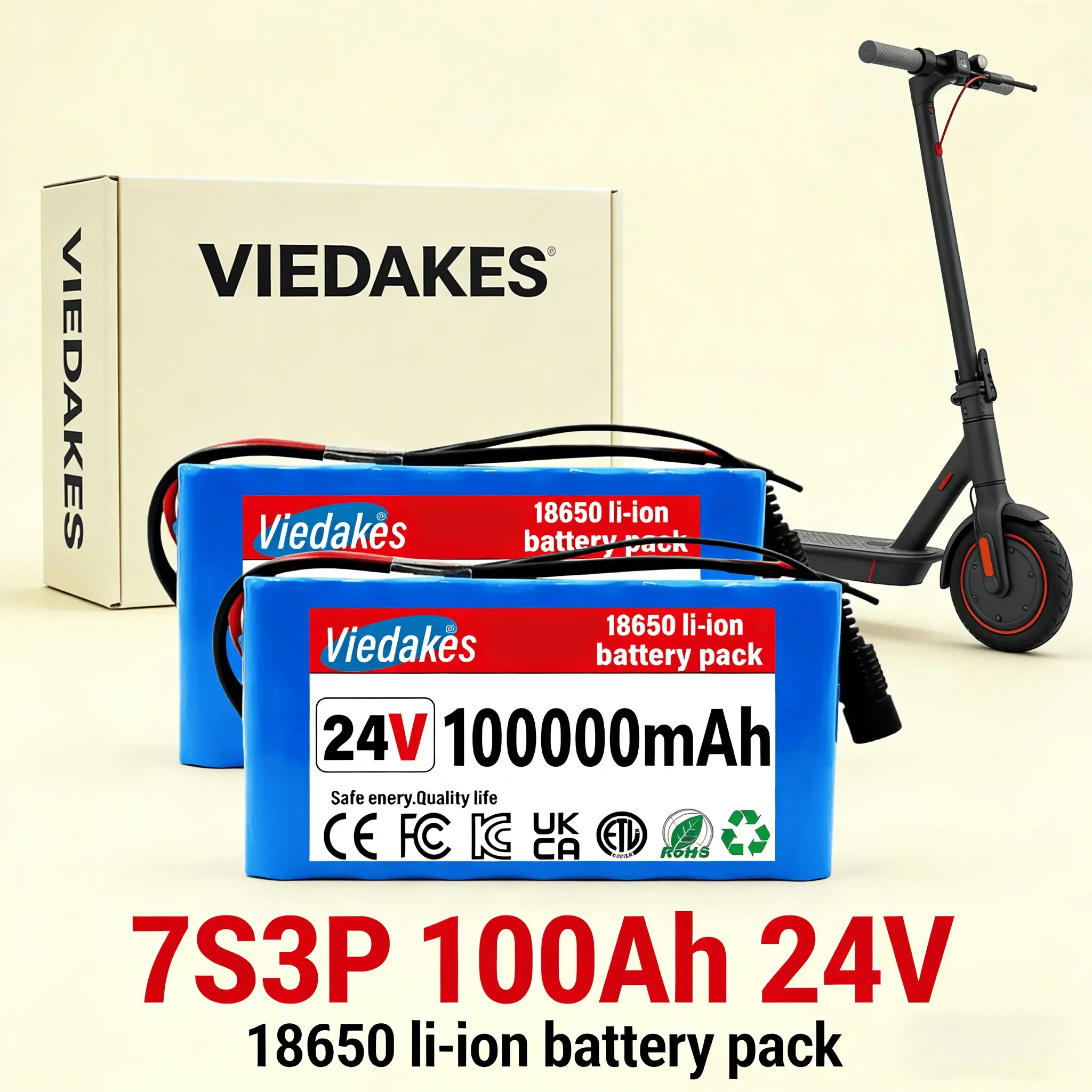 

2 Pack 24V 100Ah Lithium Ion 18650 Deep Cycle Battery,4000+ Cycles Battery for Power Wheels, Fish Finder,scooter