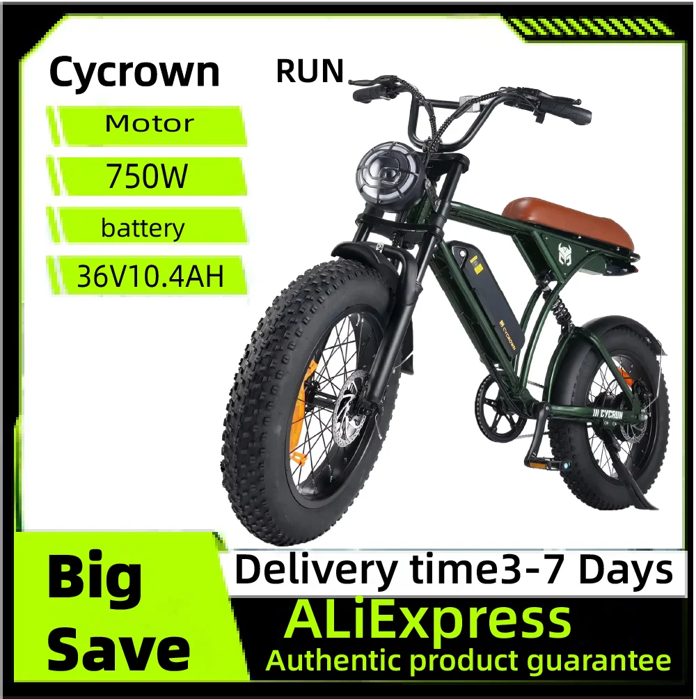 

Cycrown RUN adult E-bicycle 36V 10.4Ah dual battery 20-inch fat tire off-road E-Mountain bike 750W motor electric bicycle