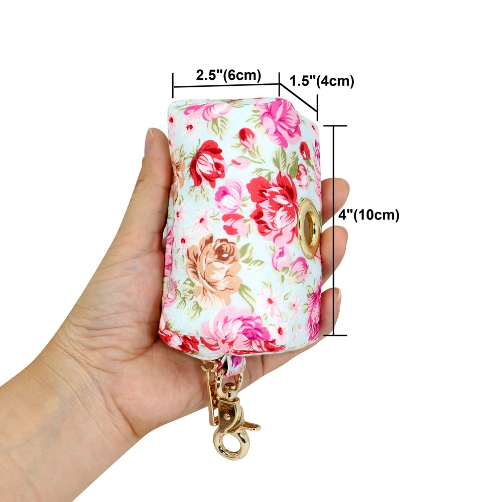 Flower Print Dog Bag Convenient Pet Garbage Bag Multi-function Pet Bags Outdoor Dog Treat Snack Waste Key Bag for Dog Walking