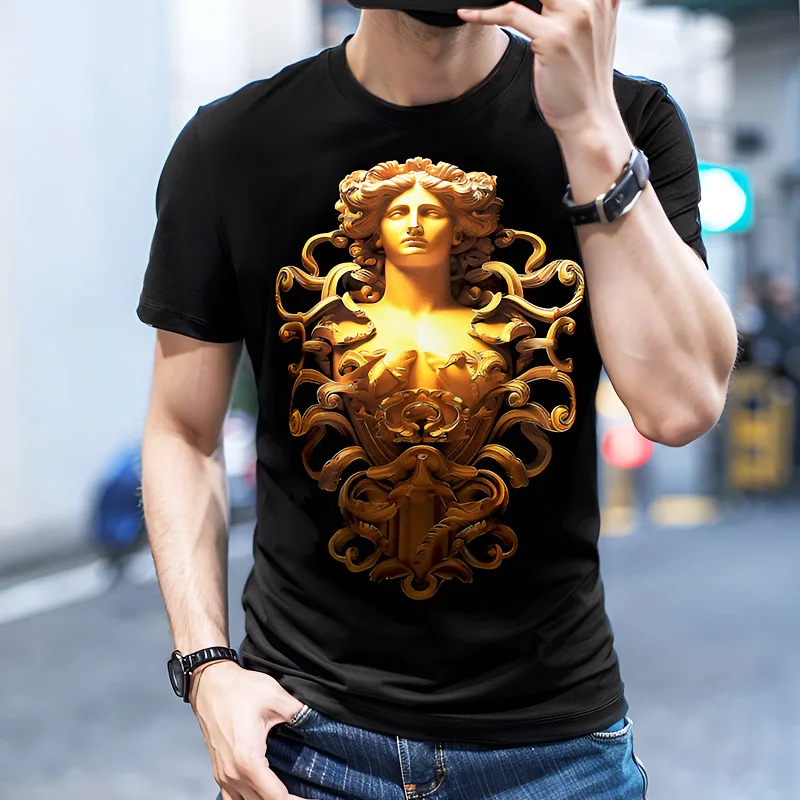 Chun yu yin jia Designer luxury brand Angel Portrait Pattern 3D Print graphic Short-Sleeved Chic t-Shirt Black White Men tee