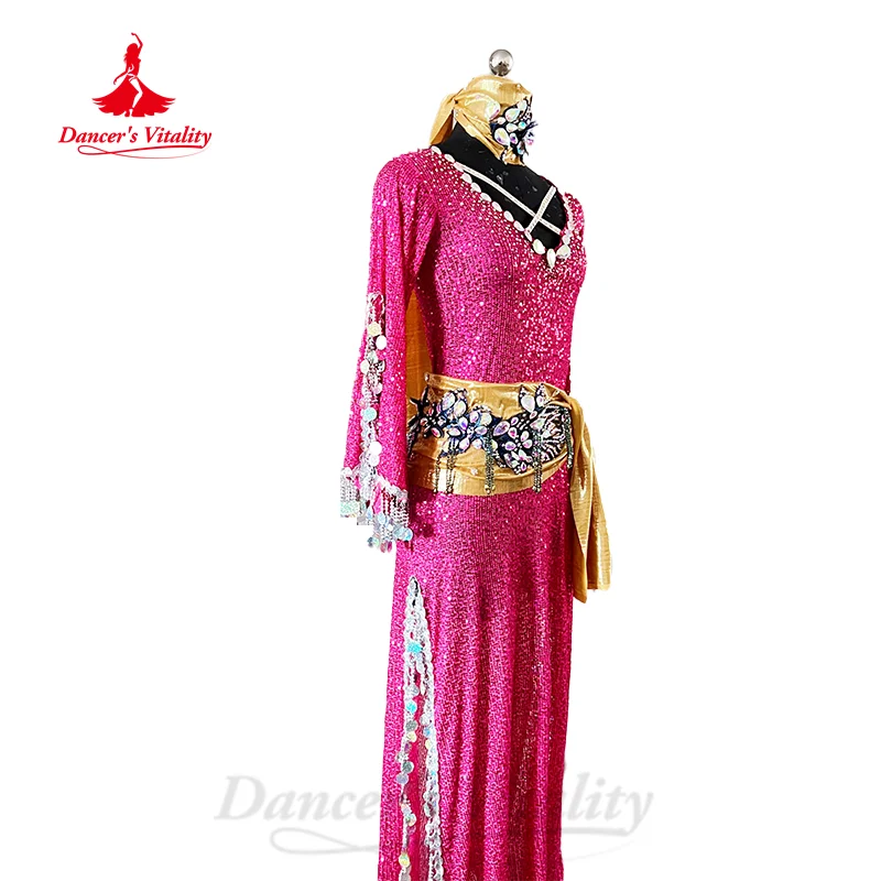 BellyDance Costume Customized  AB Stones Sequin Robe+Hip Scarf+Headscarf 3pcs Adult Children Oriental Dance Performance Outfit