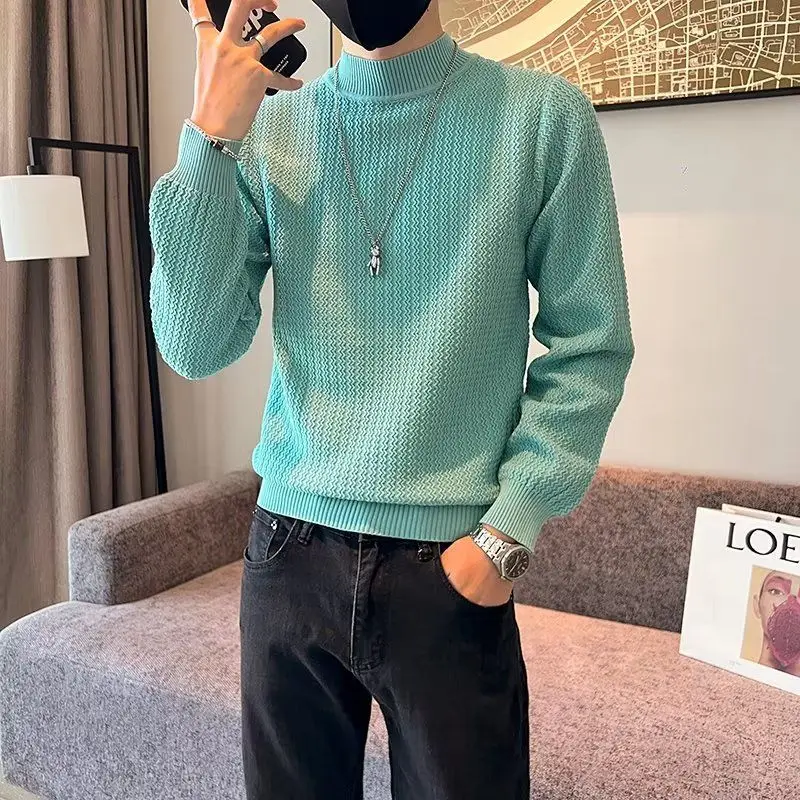 Autumn Winter Solid Knitwear Long Sleeve Sweaters Fashion Harajuku Tops Casual All Match Undershirt Thick Pullover Male Clothes