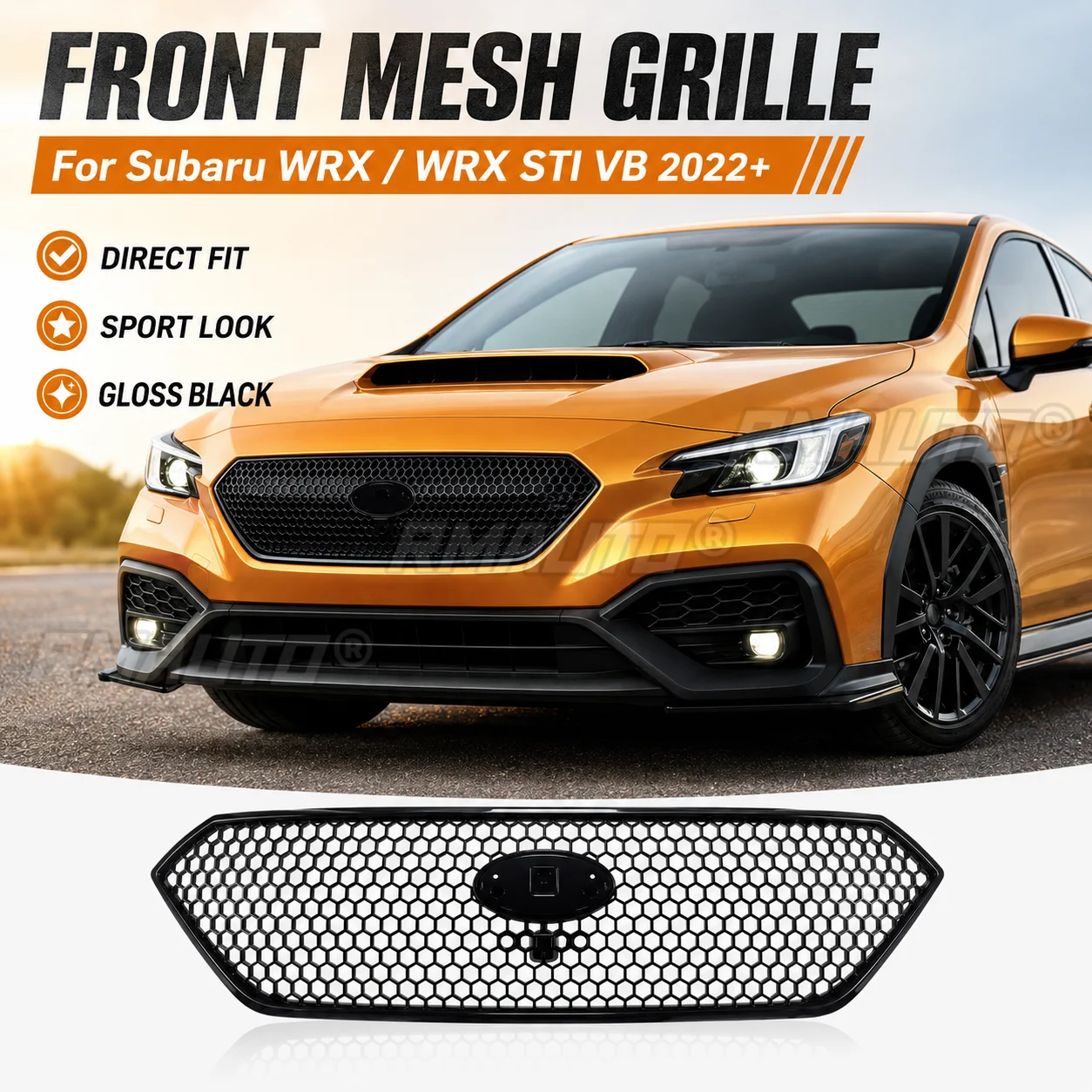 Front Mesh Grille Honeycomb Style Gloss Black Front Bumper Grille For Subaru WRX WRX STI VB 2022+ Car Accessories