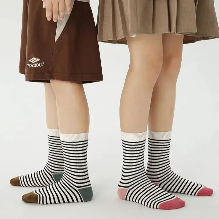 Children's Socks Autumn Trendy Striped Pattern Socks 4 Pairs/lot Cotton Sock Baby Medium Socks