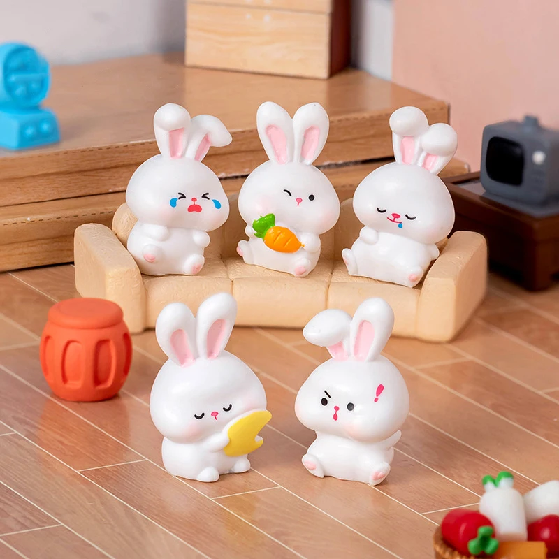 1PC Mini Rabbit Doll Figurines Miniature Ornament Cartoon Bunny Micro Landscape Decor Crafts Dollhouse Car Interior Accessories