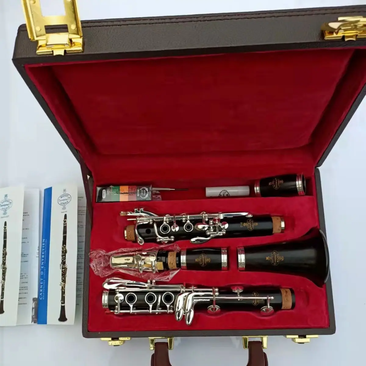 Clarinete Buffet de ébano de marca de lujo francesa en B plano, modelo R13, 17 pulgadas de longitud, especialmente diseñado para orquestras chapadas en plata.