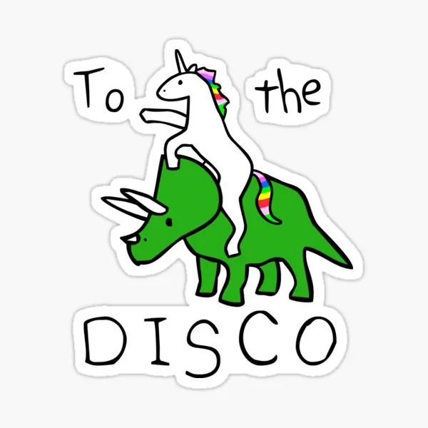 To The Disco Unicorn Riding Triceratops  5PCS Stickers for Print Decorations Wall Laptop Cartoon Car Art Decor  Room Background