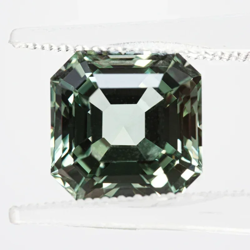 Top Lab Grown Sapphire Square Asscher ตัดสีเขียว VVS1 Charms DIY สําหรับเครื่องประดับทําวัสดุเลือก AGL ใบรับรอง