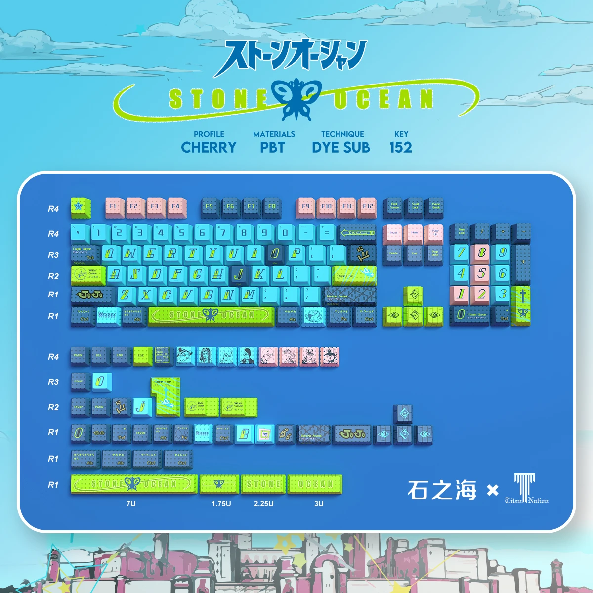 Titan Nation Keycaps Gamer 152-key PBT تخصيص لوحة المفاتيح الميكانيكية الرياضية الإلكترونية Keycap كامل خمسة جوانب التسامي هدايا الكمبيوتر