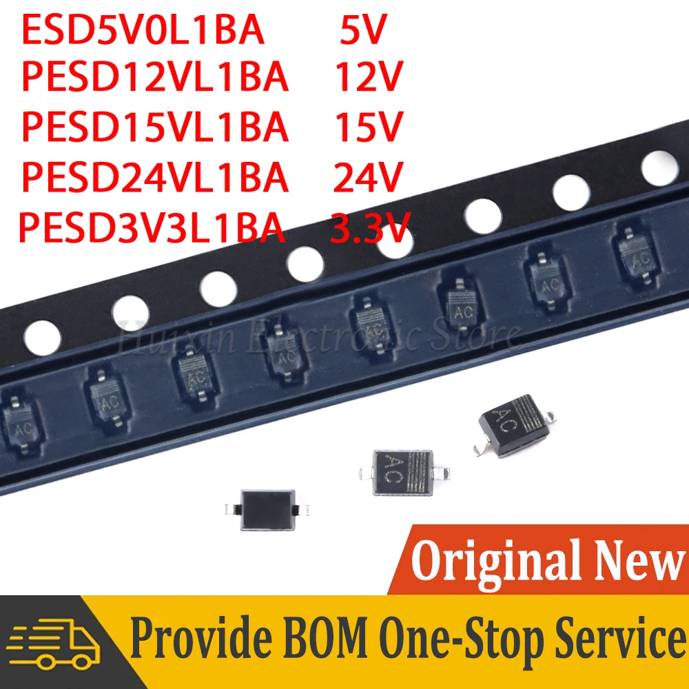 20pcs 3.3V 5V 12V 15V 24V SMD ESD Diode Protection Chip PESD3V3L1BA PESD5V0L1BA PESD12VL1BA PESD15VL1BA PESD24VL1BA SOD-323